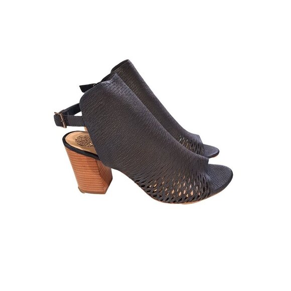 VINCE CAMUTO Badesti Black Suede Laser Cut Open Toe High Heel Booties NWOB Size - Picture 4 of 11